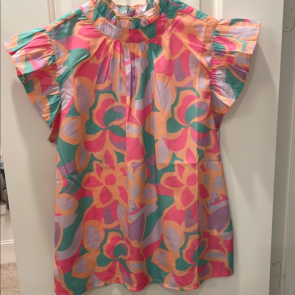 THML NWOT Floral Ruffle Sleeve Blouse - Picture 6 of 6